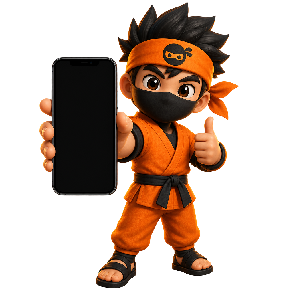 Ninja NinjaBotX segurando o celular com vendas ao vivo